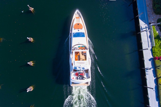 Rental yacht in Miami underway near Fontainebleau Marina.