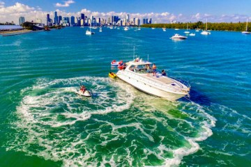Miami Beach Florida Boat rental at anchor near Marine Stadium.