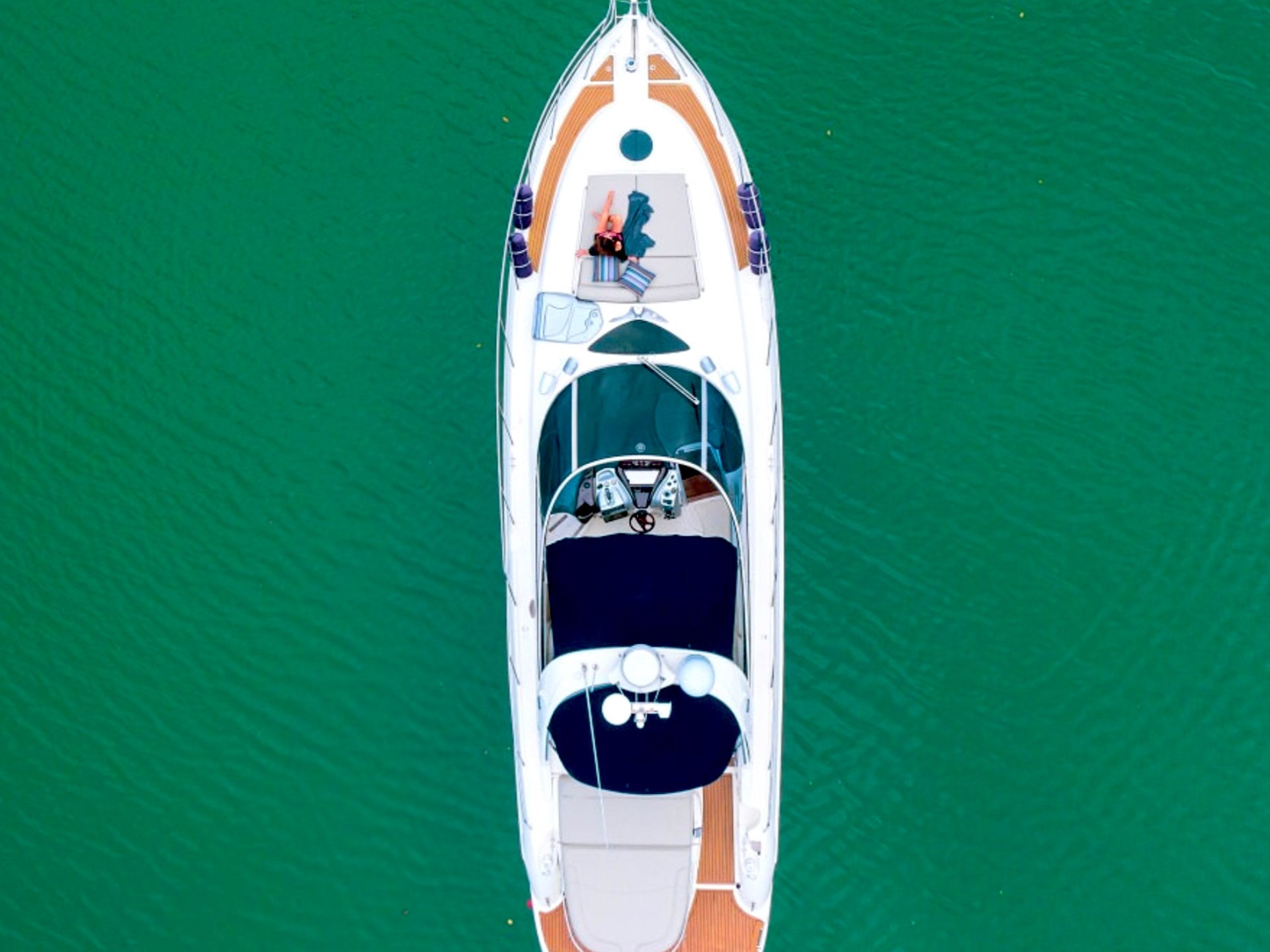 Overhead view from a drone of this Boat Rental at Rickenbacker Marina.